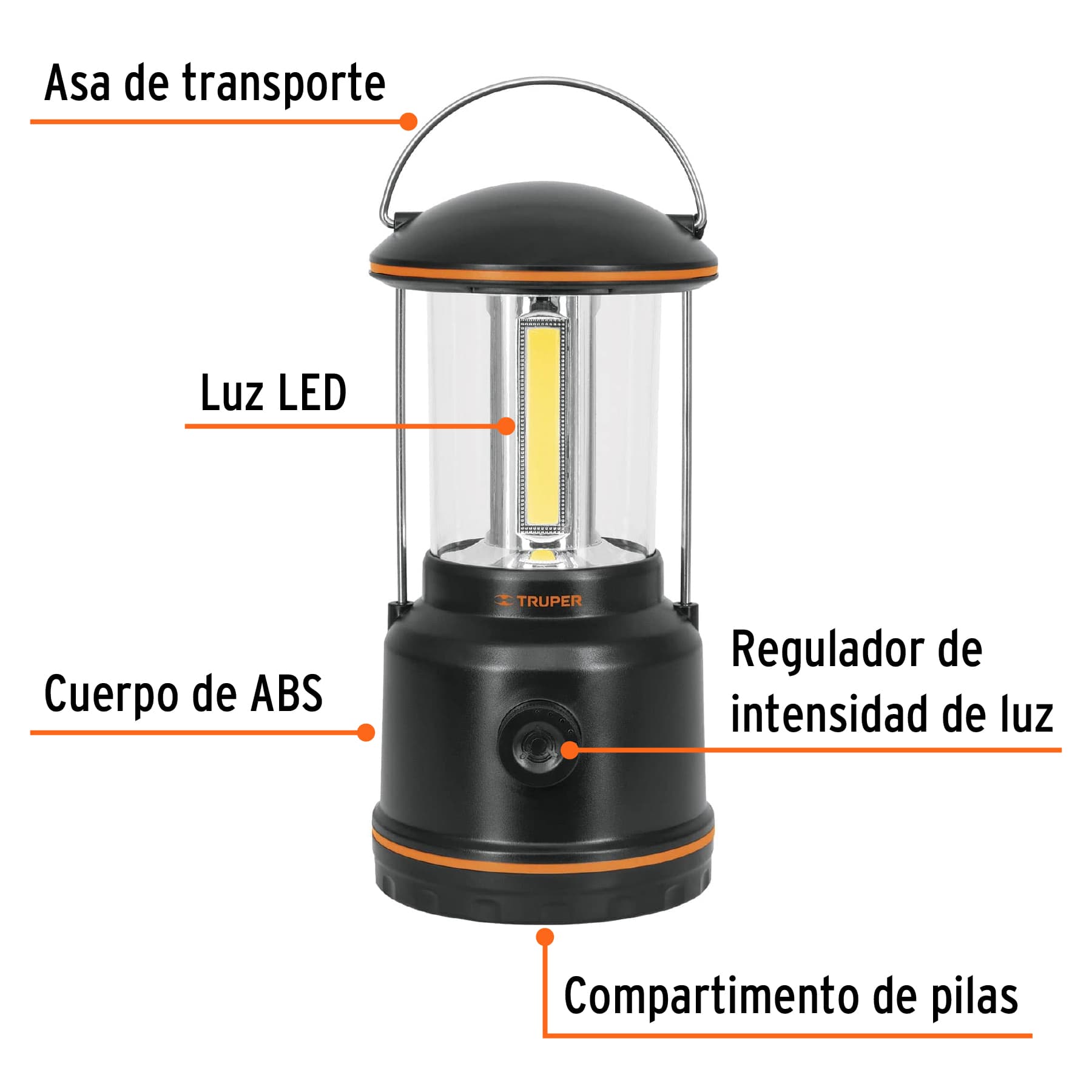 LINTERNA DE LED PARA CAMPAMENTO, TIPO FAROL, DE PILAS 3 D TRUPER 10760