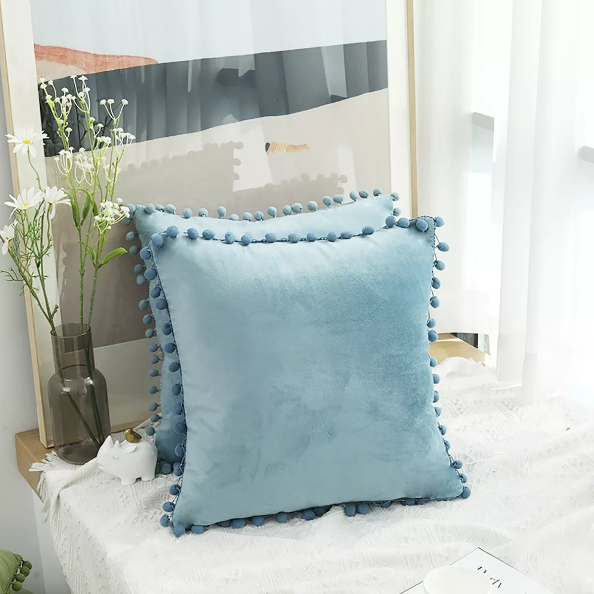 Fundas Para Cojines Decorativos De Terciopelo 45x45 Cm,2 Pzs Azul 