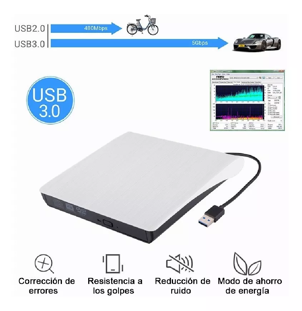 Lectora Y Grabadora De Cd, Externa, Con Usb 3.0,