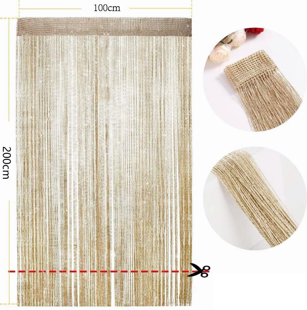 Cortinas De Hilo Decorativas Con Flecos Puerta Brillante 2p 