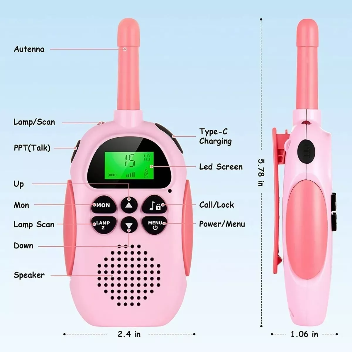 2 Radios Walkie Talkie Para Niños, Recargable+pantalla Lcd Azul y Rosa