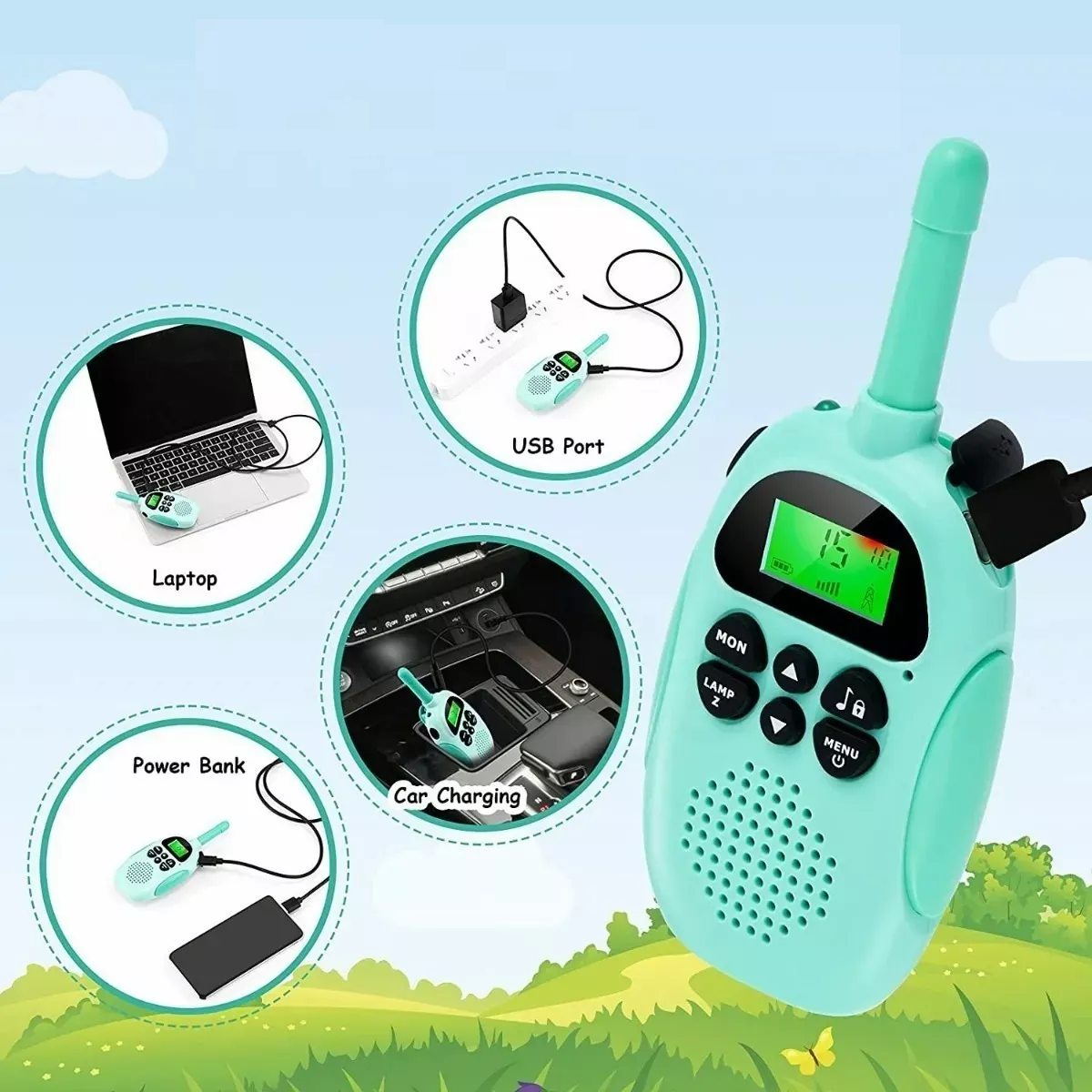 2 Radios Walkie Talkie Para Niños, Recargable+pantalla Lcd Azul y Rosa