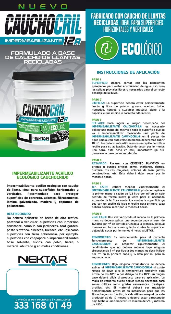 Cubeta Impermeabilizante 19L Blanco Cauchocril 12 años 19m2