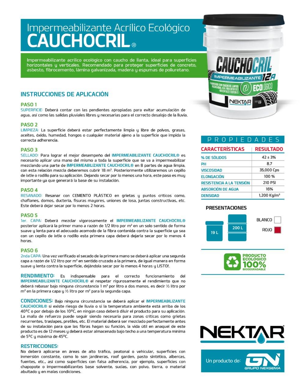 Cubeta Impermeabilizante 19L Blanco Cauchocril 12 años 19m2