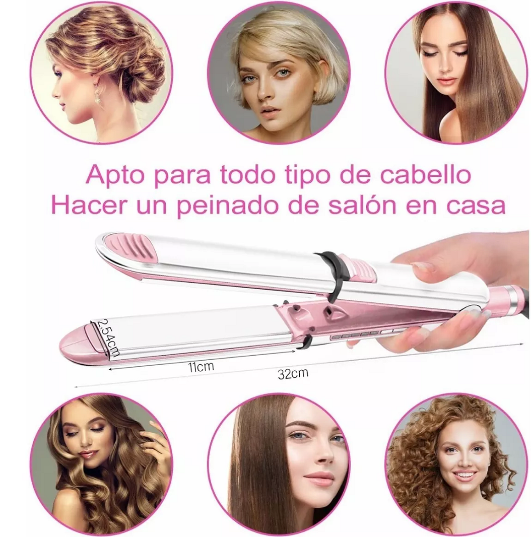 Plancha De Cabello Profesional Con Guantes Y 6 Clips Rosa