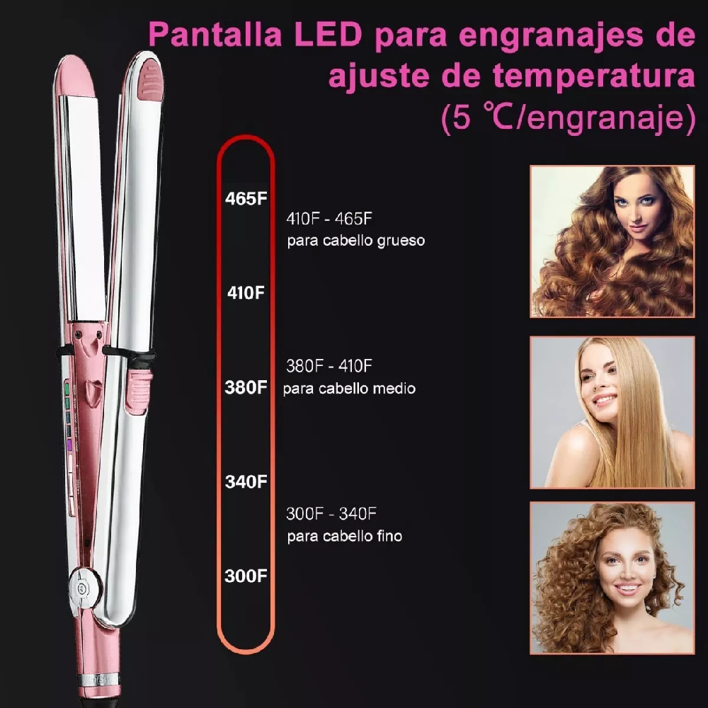 Plancha De Cabello Profesional Con Guantes Y 6 Clips Rosa