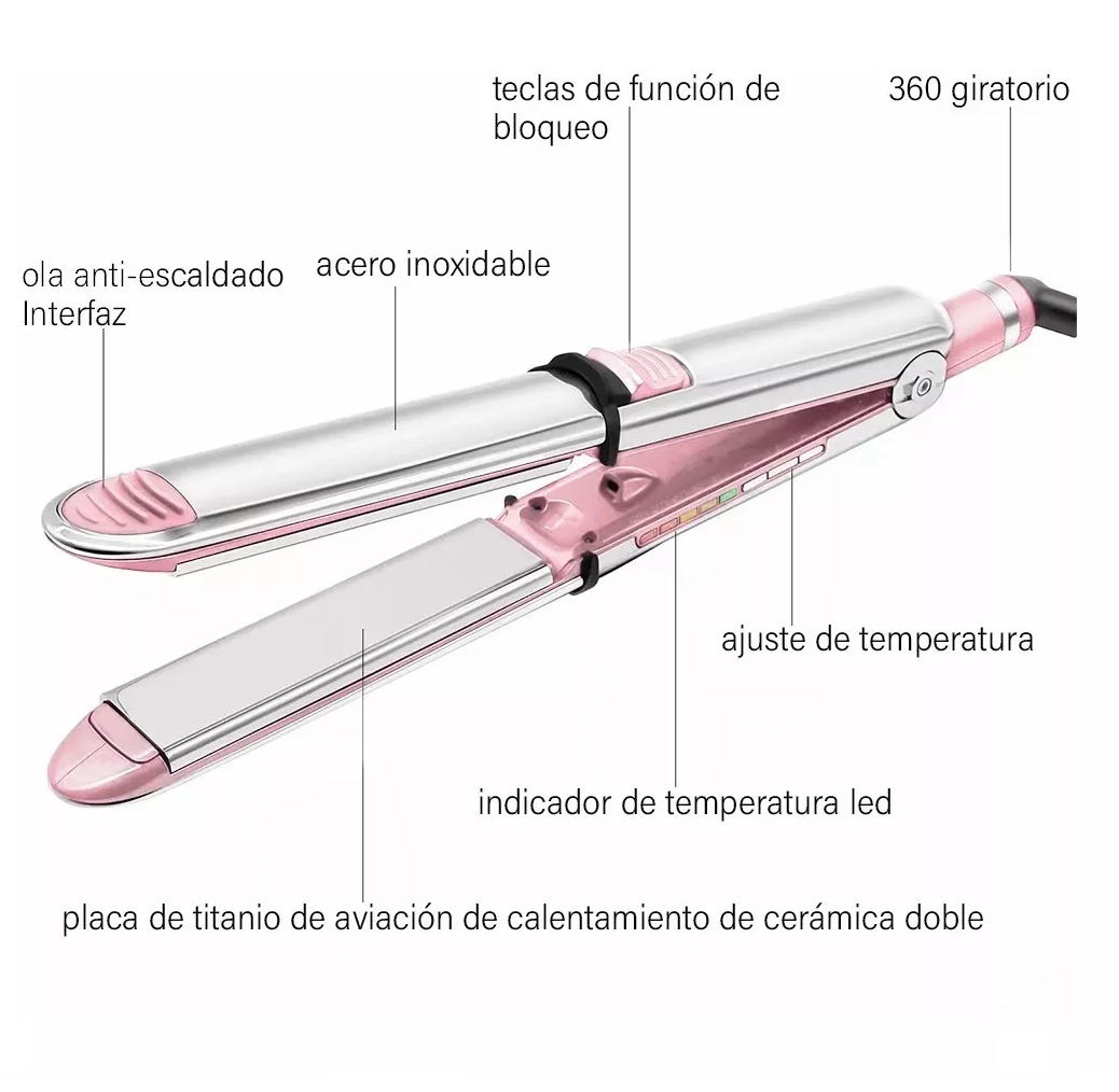 Plancha De Cabello Profesional Con Guantes Y 6 Clips Rosa