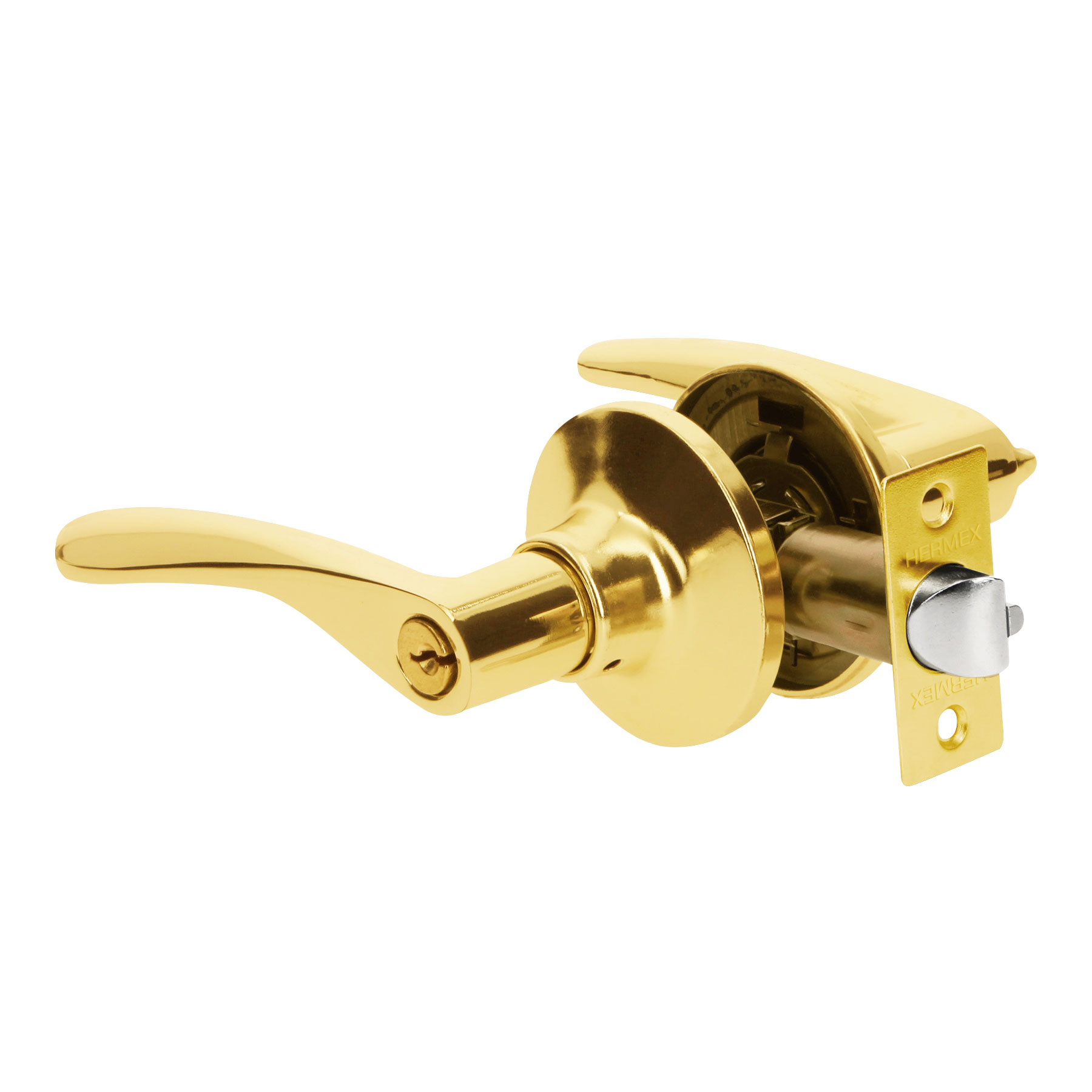 CERRADURA MANIJA RECÁMARA LATÓN BRILLANTE, CIL METAL, HERMEX 20032