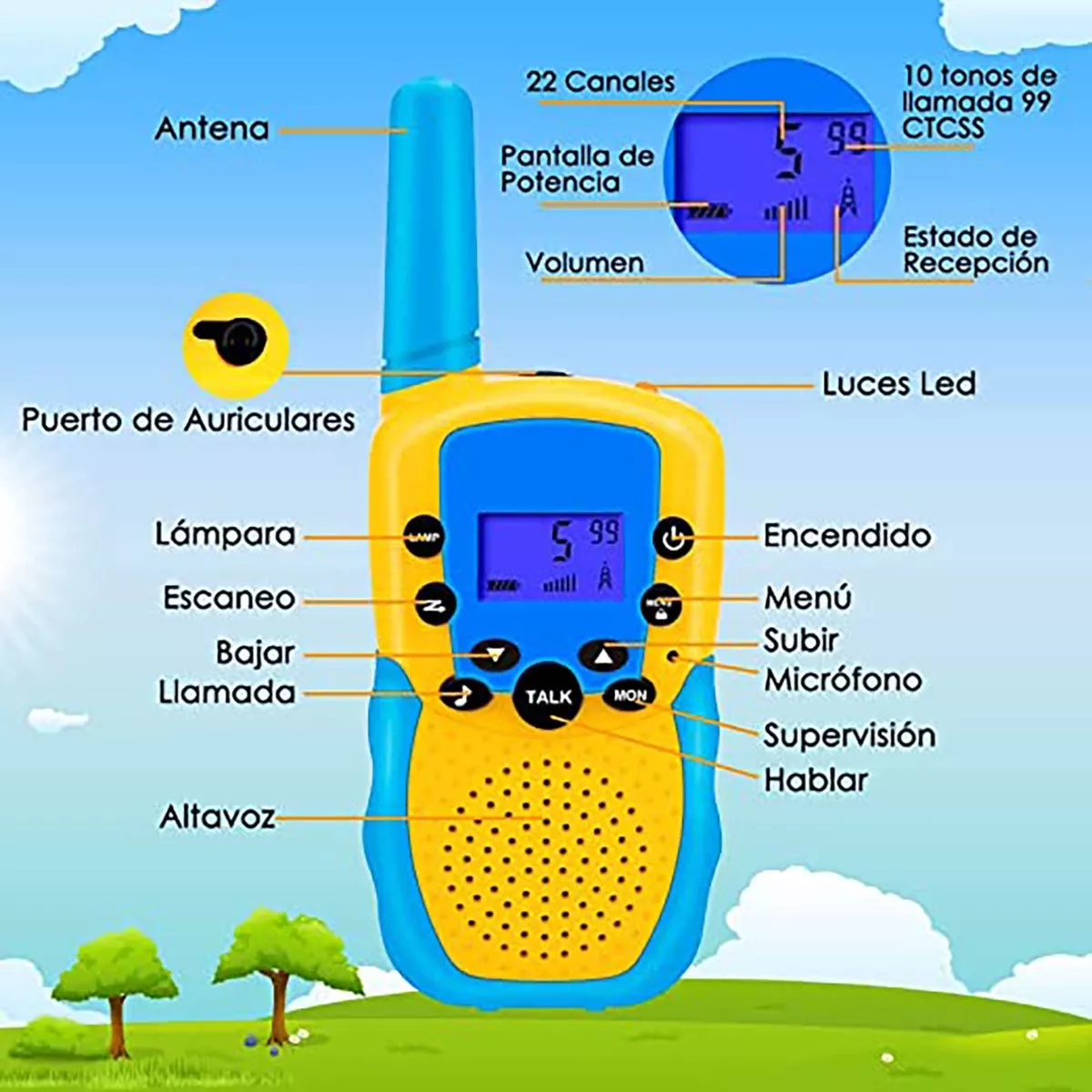 3 Piezas Walkie Talkie Ninos Con 22 Canales Vox De 3 Km