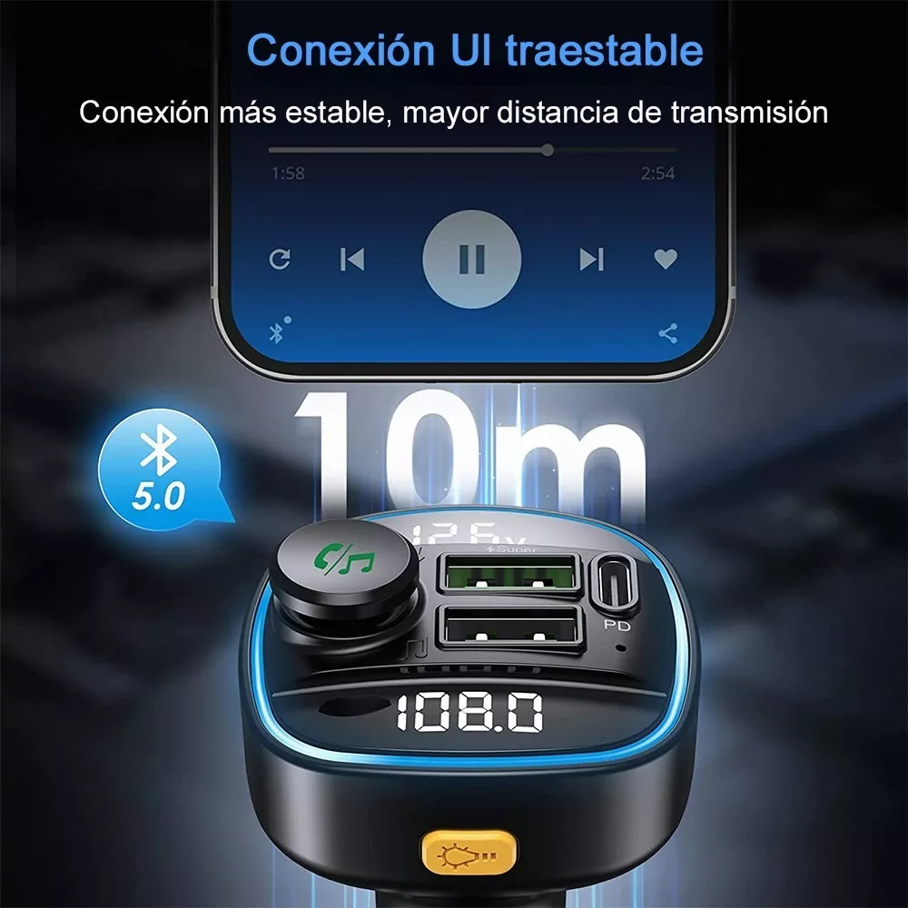 Transmisor Fm Bluetooth 5.0 Modulador De Radio De Coche Mano negro