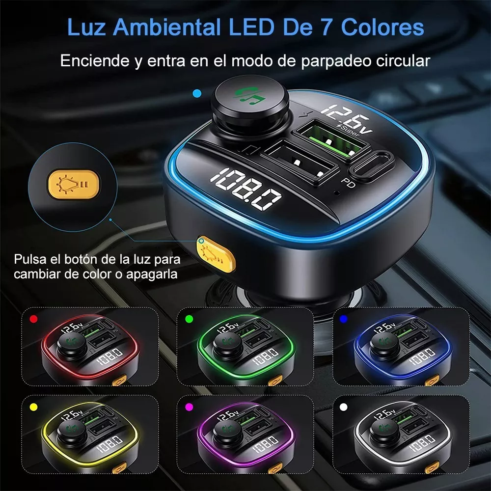 Transmisor Fm Bluetooth 5.0 Modulador De Radio De Coche Mano negro