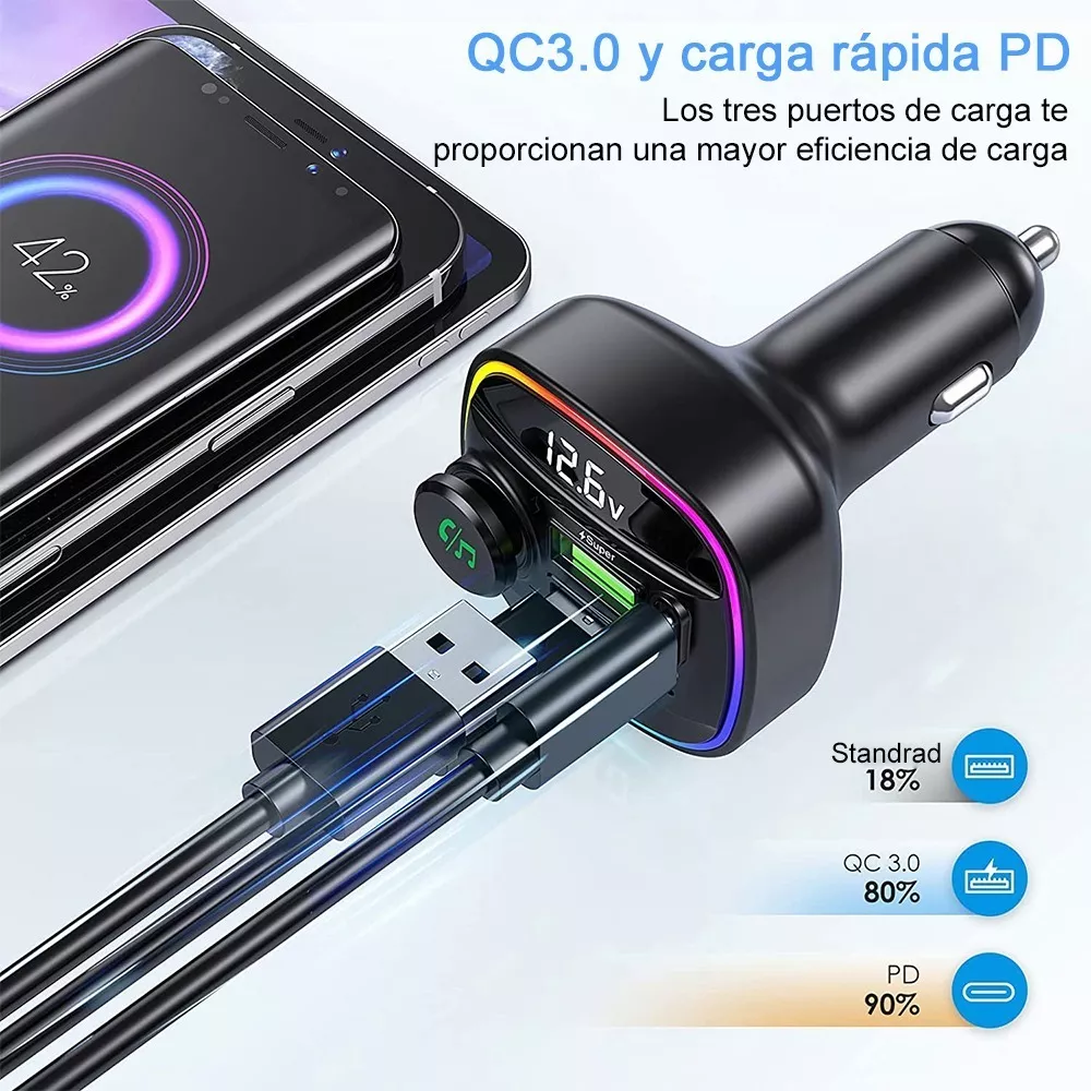 Transmisor Fm Bluetooth 5.0 Modulador De Radio De Coche Mano negro