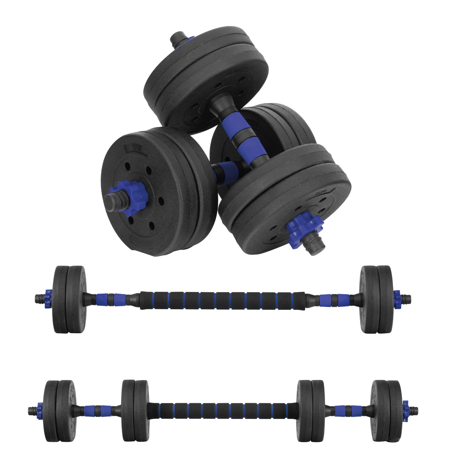 Pesa Ajustable Altera 15KG Multifuncional 4 en 1 Barra Recta + Par de Mancuernas Discos de Diferentes Pesos