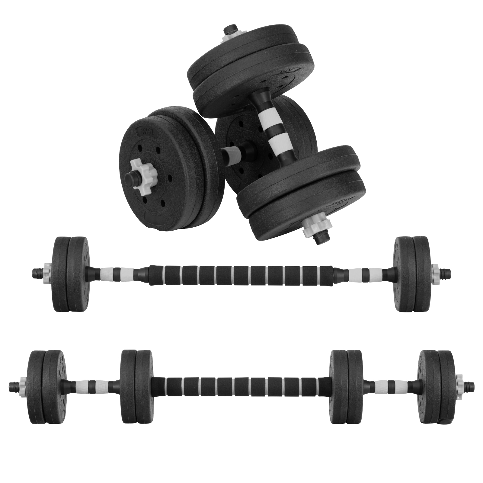 Pesa Ajustable Altera 15KG Multifuncional 4 en 1 Barra Recta + Par de Mancuernas Discos de Diferentes Pesos