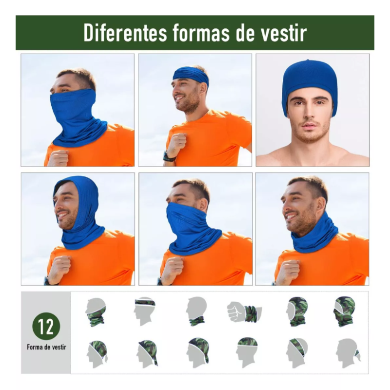 6 Pack Bandana, Bufanda/mascara/cacería/moto/pesca/sol.