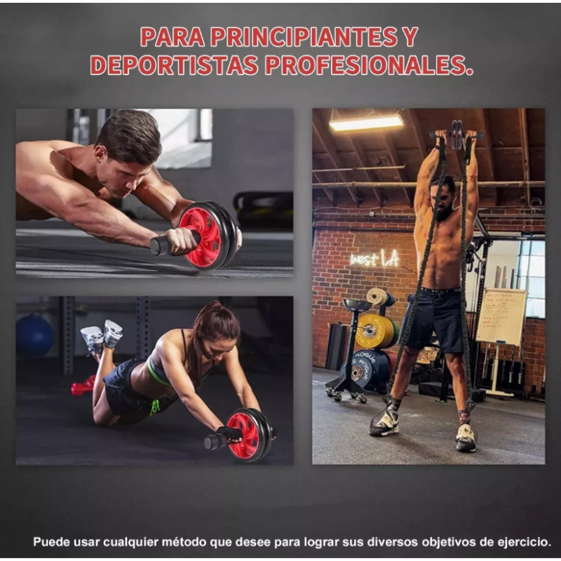 Kit Rodillo Abdominal Barras Push-up Cuerda Ejercitador Mano.