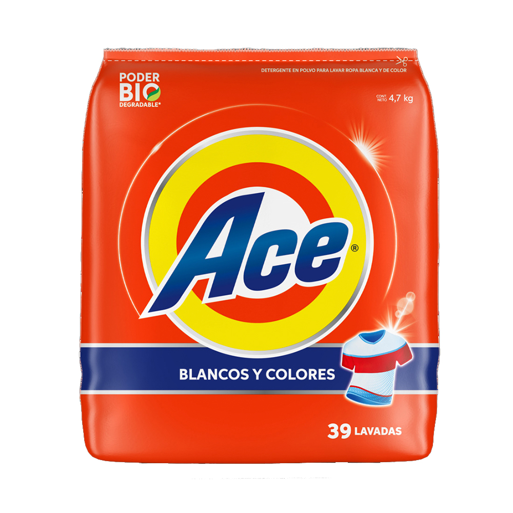 Pack de 3 pzs de Ace Detergente en Polvo para Lavar Blancos y Colores 4,7kg