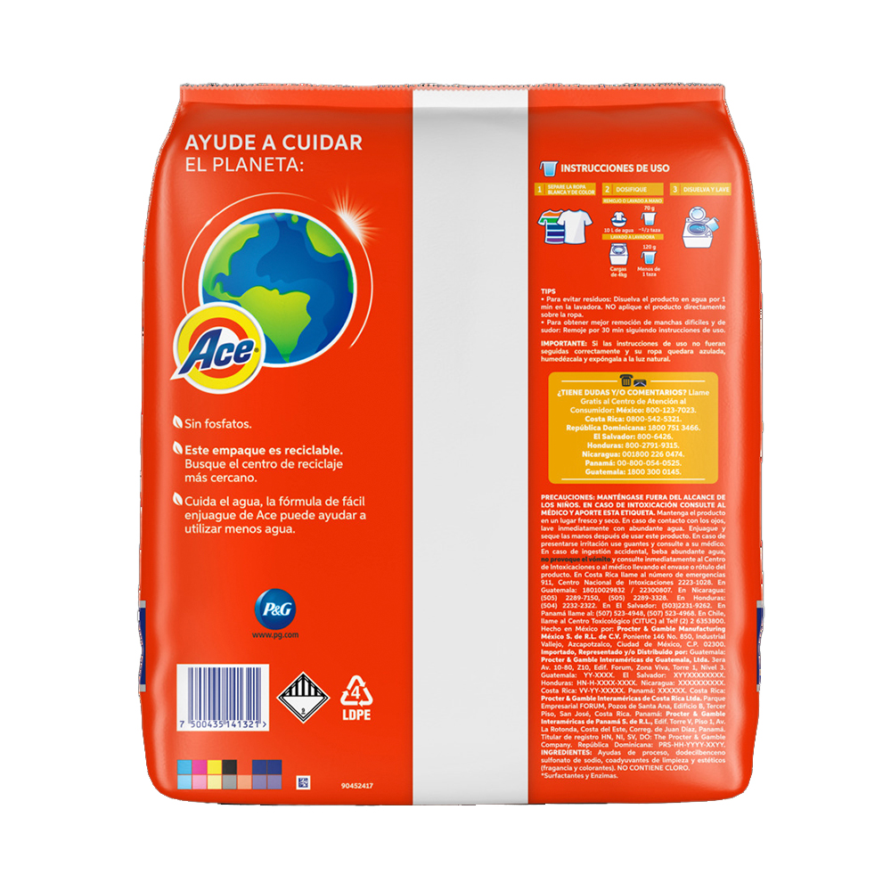 Pack de 3 pzs de Ace Detergente en Polvo para Lavar Blancos y Colores 4,7kg