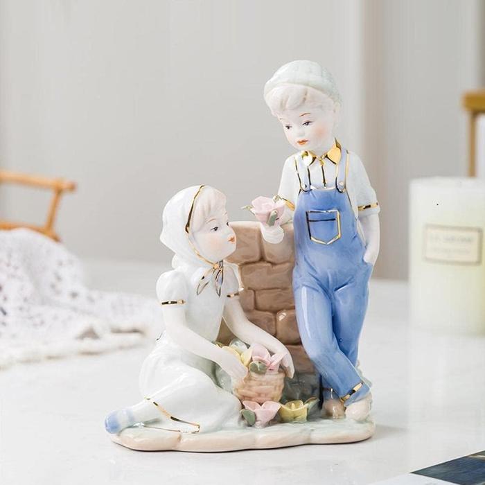 Escultura cerámica infantil MXENR-002-7 2 Pzas 15x20x12cm Frente x Alto x Fondo Porcelana Artesanal EnfantsRousseau