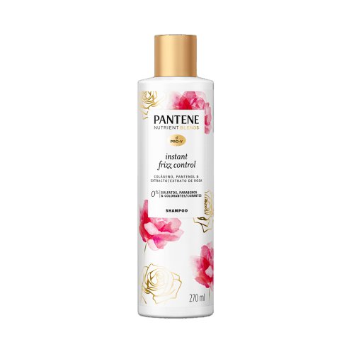 Pack de 6 pzs de Pantene Pro-V Nutrient Blends Instant Frizz Control Colágeno, Pantenol & Extracto de Rosa Shampoo 270 ml