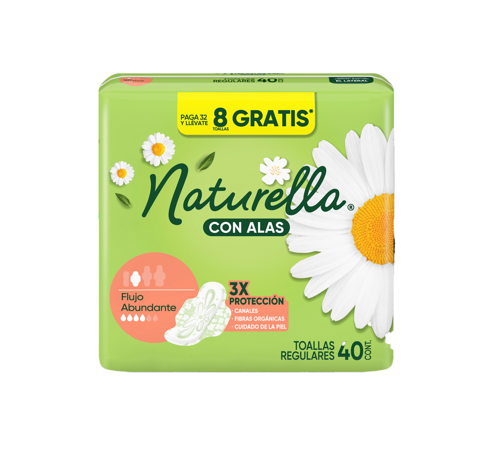 Pack de 4 pzs de Naturella Con Alas Toallas Femeninas, 40 Unidades