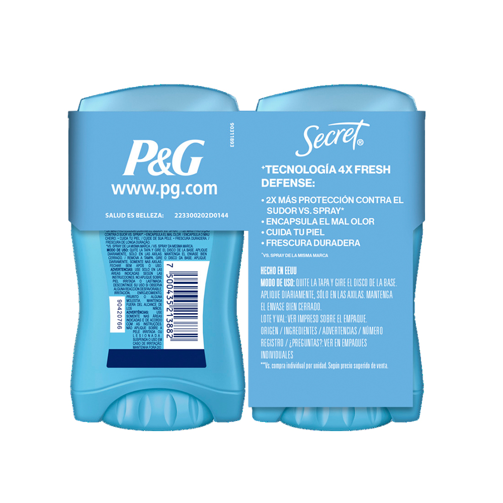 6 Packs de 2 piezas c/u de Secret Coconut Barra Invisible Antitranspirante 45 g.