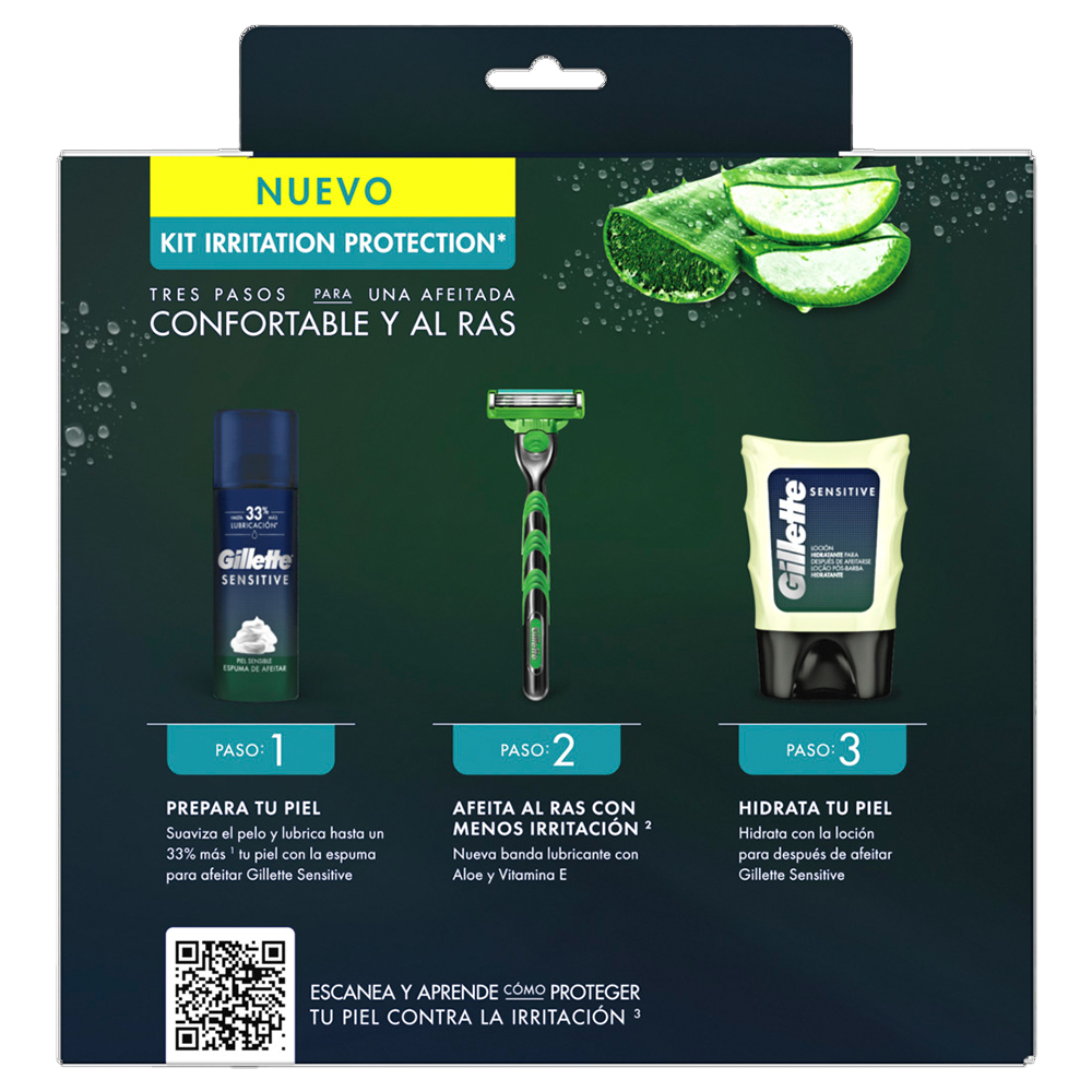 Pack Gillette Sensitive Afeitadora Recargable + 2 Cartuchos Para Afeitar + Gillette Sensitive Espuma De Afeitar 56 g / 57 ml + Sensitive Aftershave