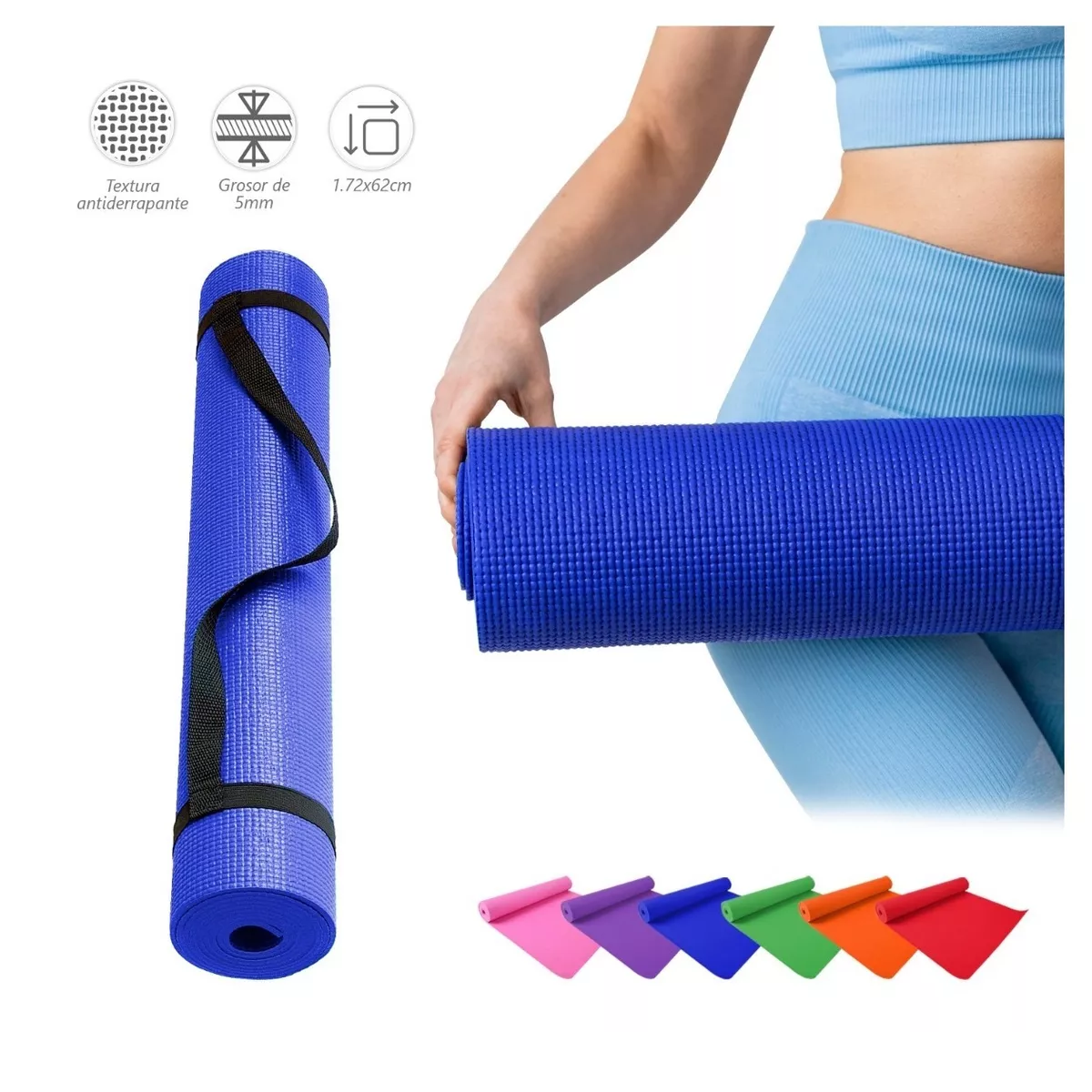 Tapete Portátil Yoga Pilates Fitness Ejercicio Relajación Azul