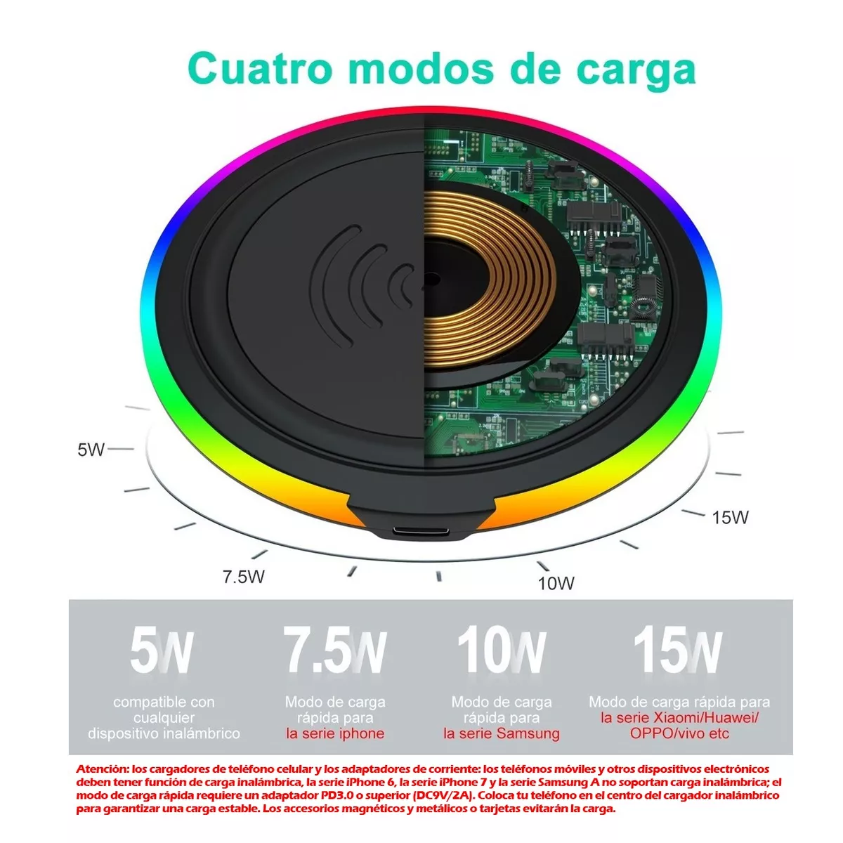 Cargador Inalambrico Móvil De Carga Rápida Qi Universal 15w