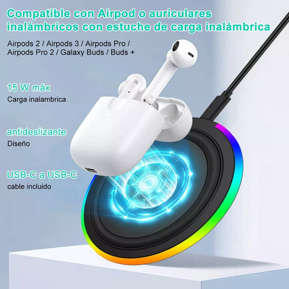 Cargador Inalambrico Móvil De Carga Rápida Qi Universal 15w