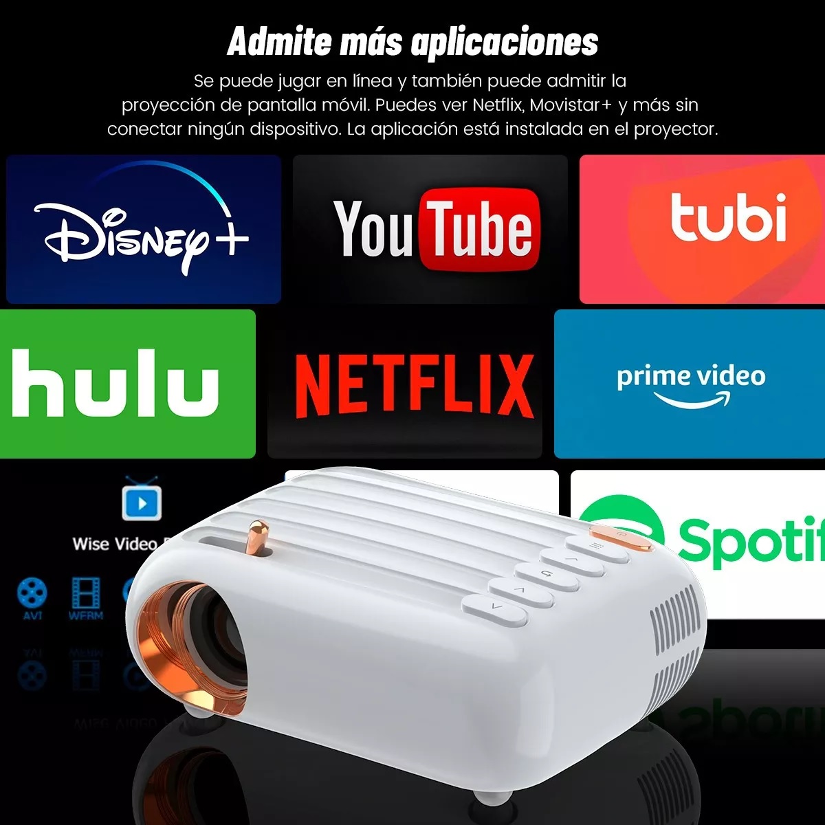 Proyector Portátil Inalámbrico Mini Wifi 1080p Led Remoto Blanco