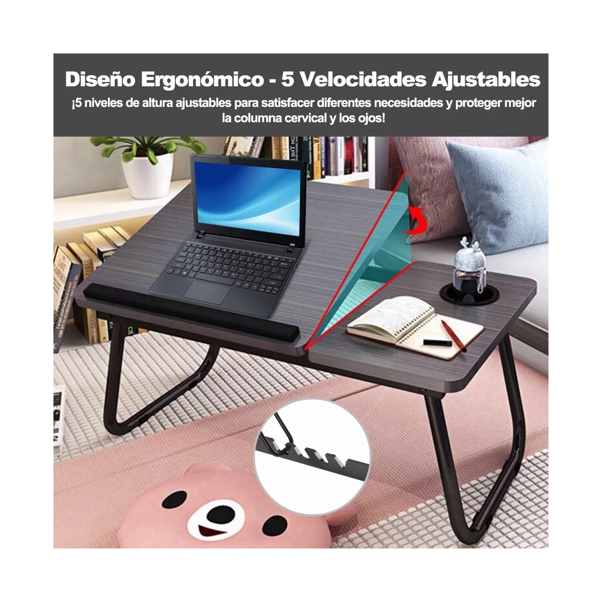 Mesa De Cama Portátil Para Ordenador Portátil, Escritorio De Pie Ajustable, Soporte De Mesa Plegable Para Computadora Portátil Para Trabajar/leer/comer En El Suelo Del Sofá. (Grande, Rosa