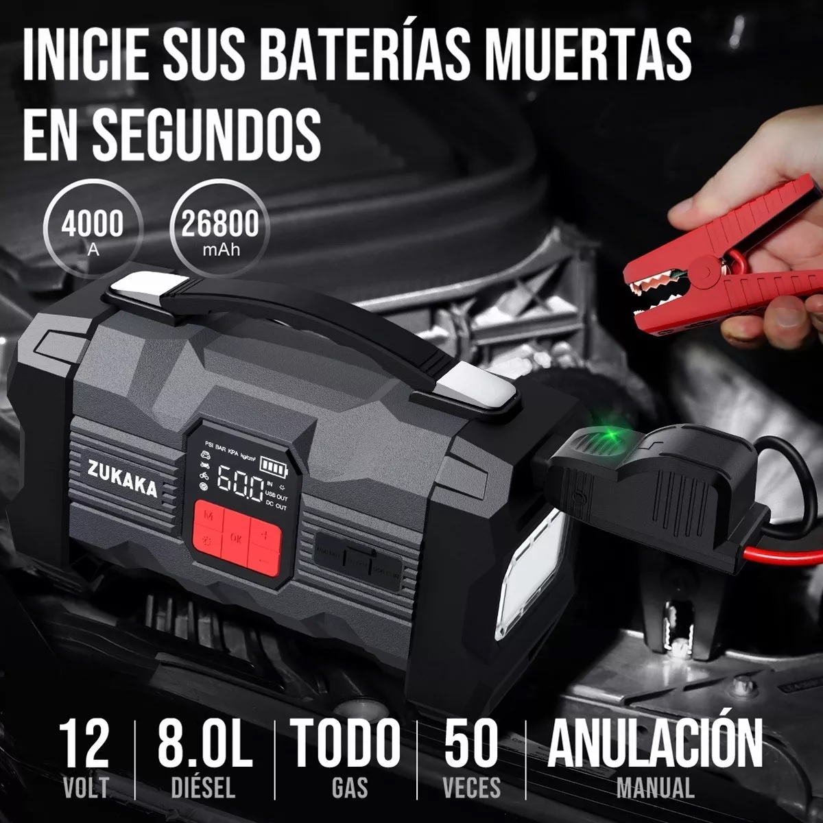 Arrancador De Batería De Auto Portátil 4000a Inflador Rápido