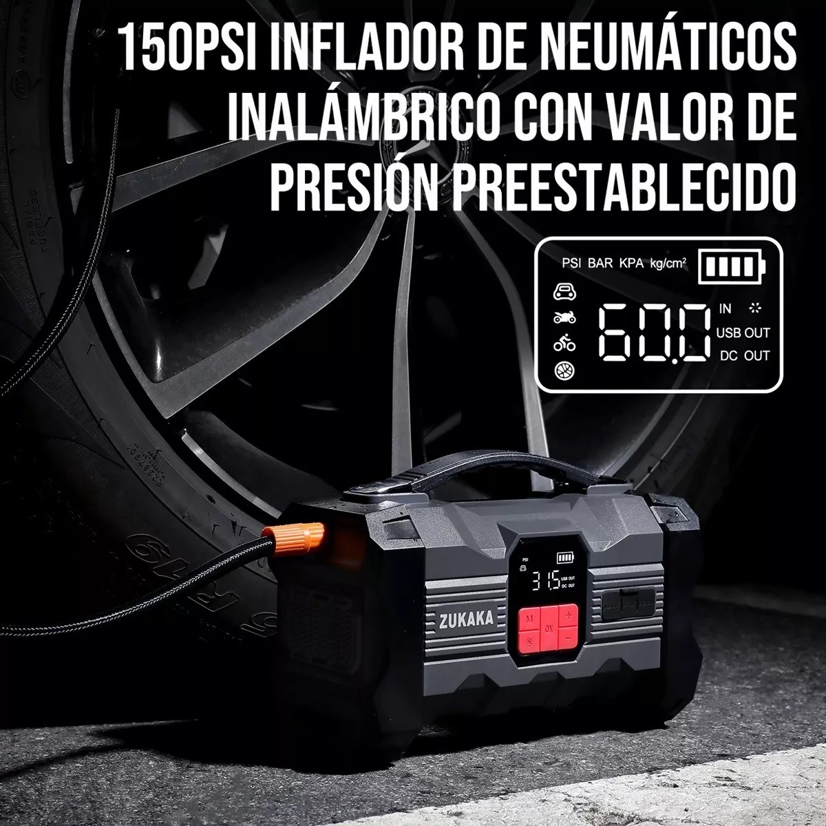 Arrancador De Batería De Auto Portátil 4000a Inflador Rápido