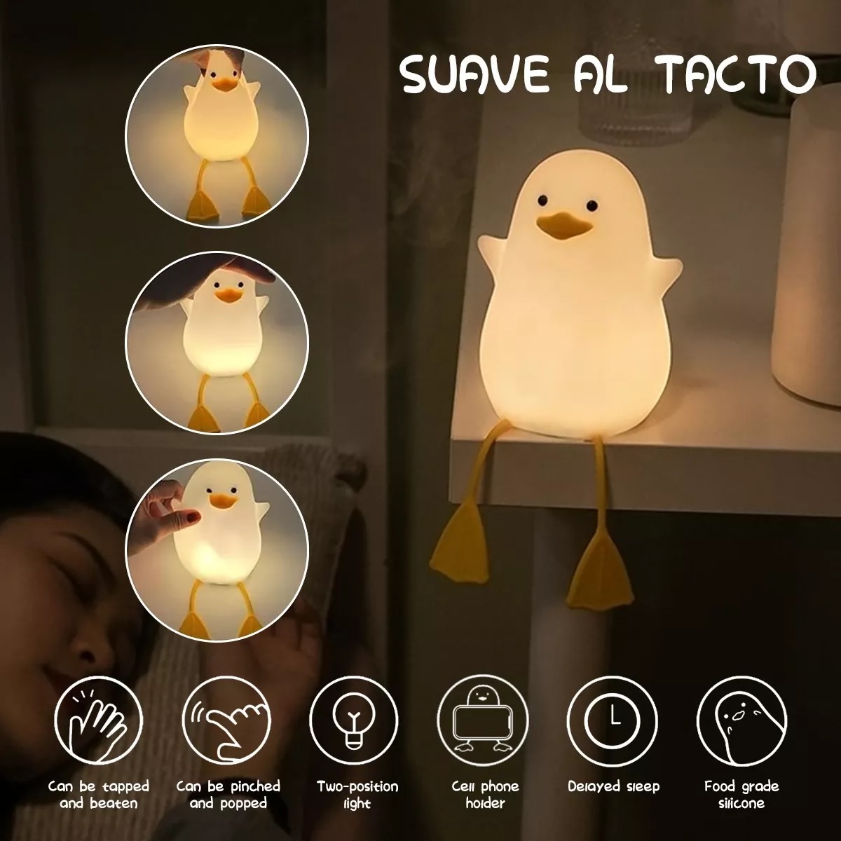 Lámpara De Pato Recargable Luz Nocturna Infantil 1200 Mah