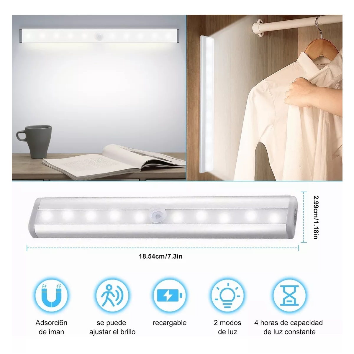 Set Lámpara De Pared Interior Clóset Con Sensor Movimiento 3pcs