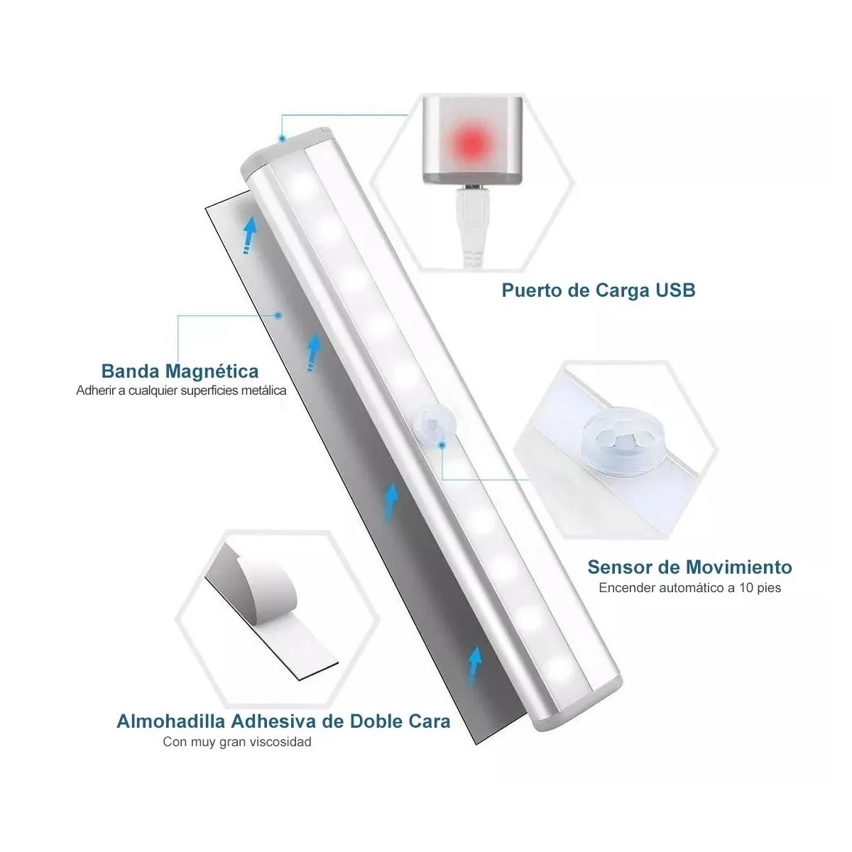 Set Lámpara De Pared Interior Clóset Con Sensor Movimiento 3pcs