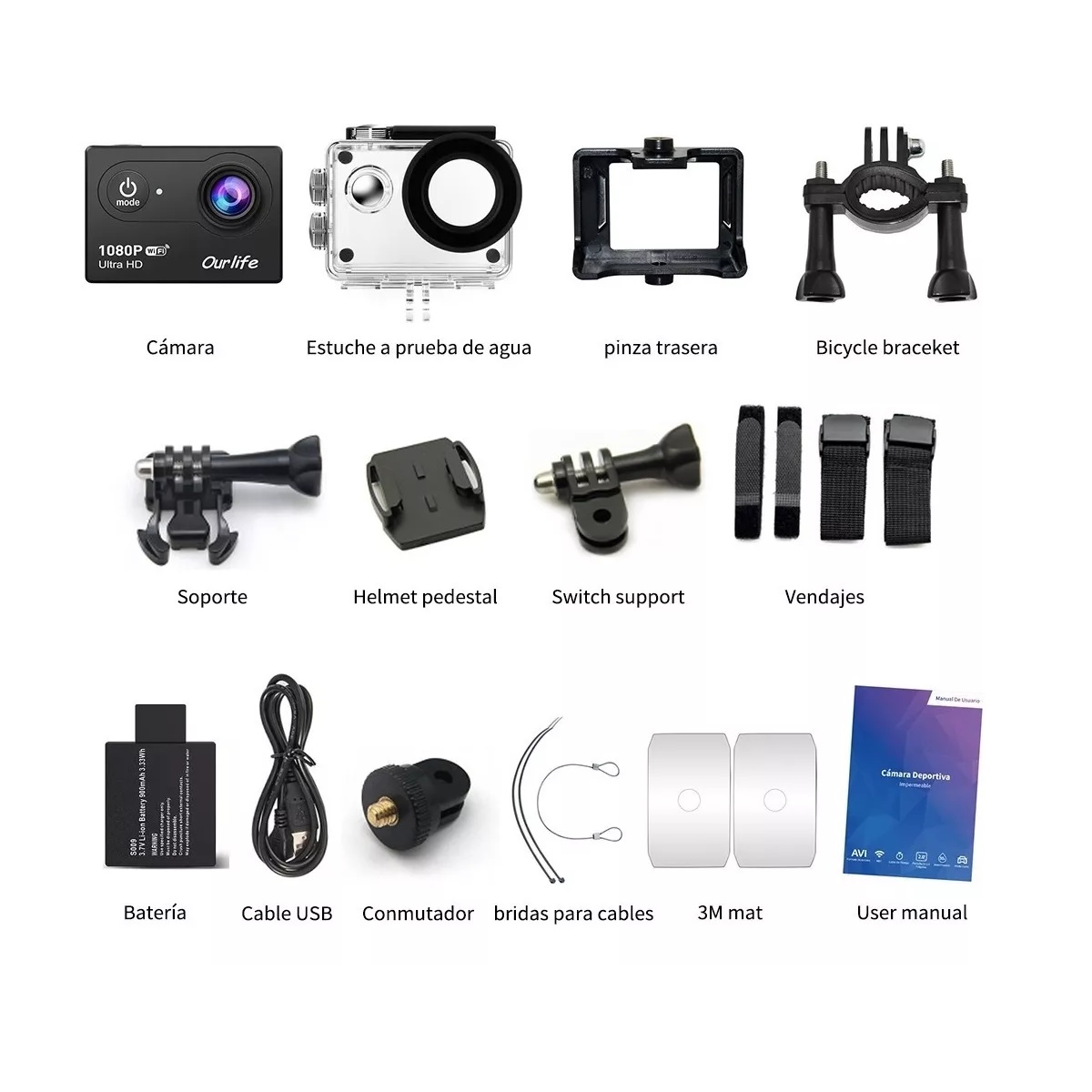 Cámara Deportiva Sumergible Hd 1080p Wifi