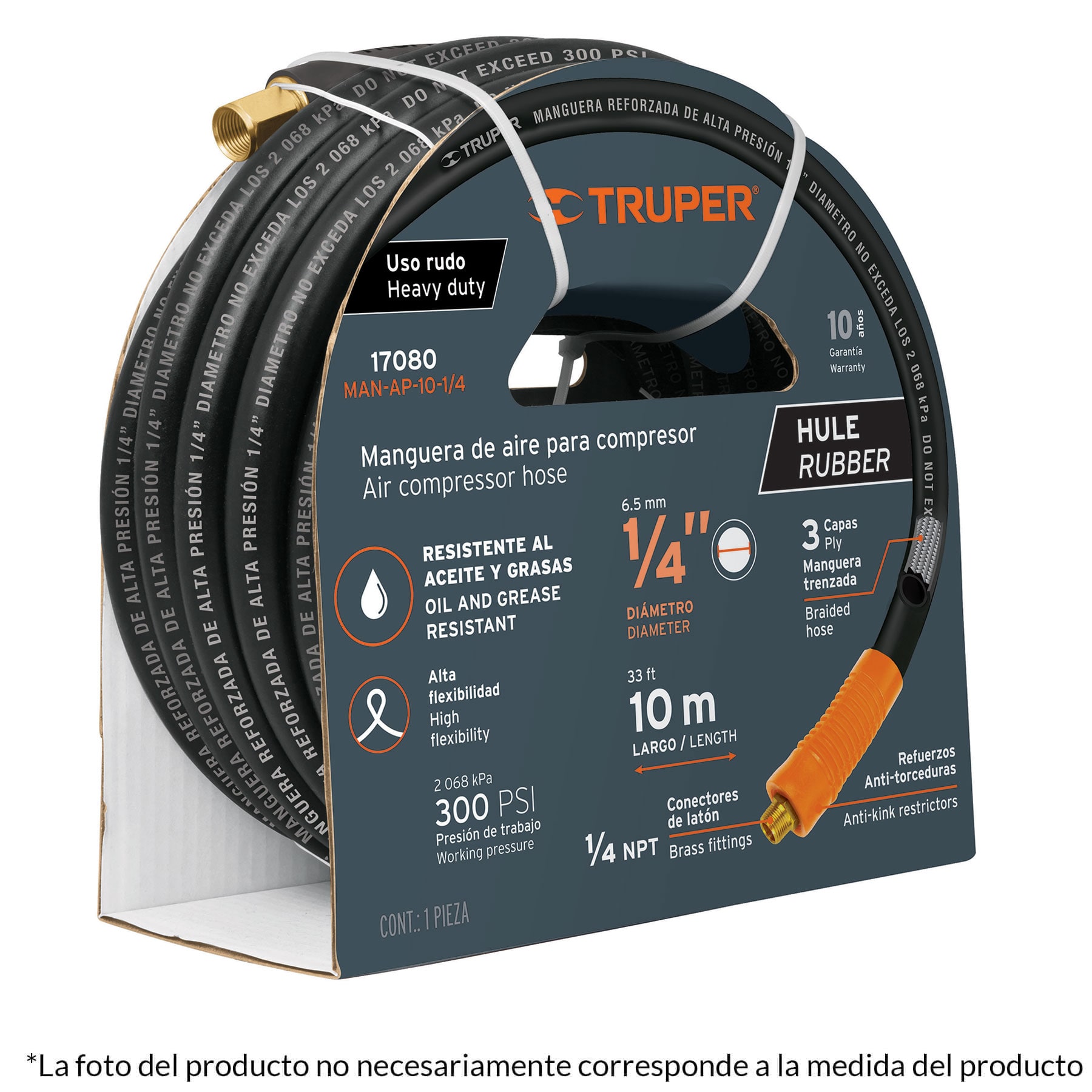 MANGUERA DE HULE PARA COMPRESOR, 10 M X 3/8", TRUPER 19016