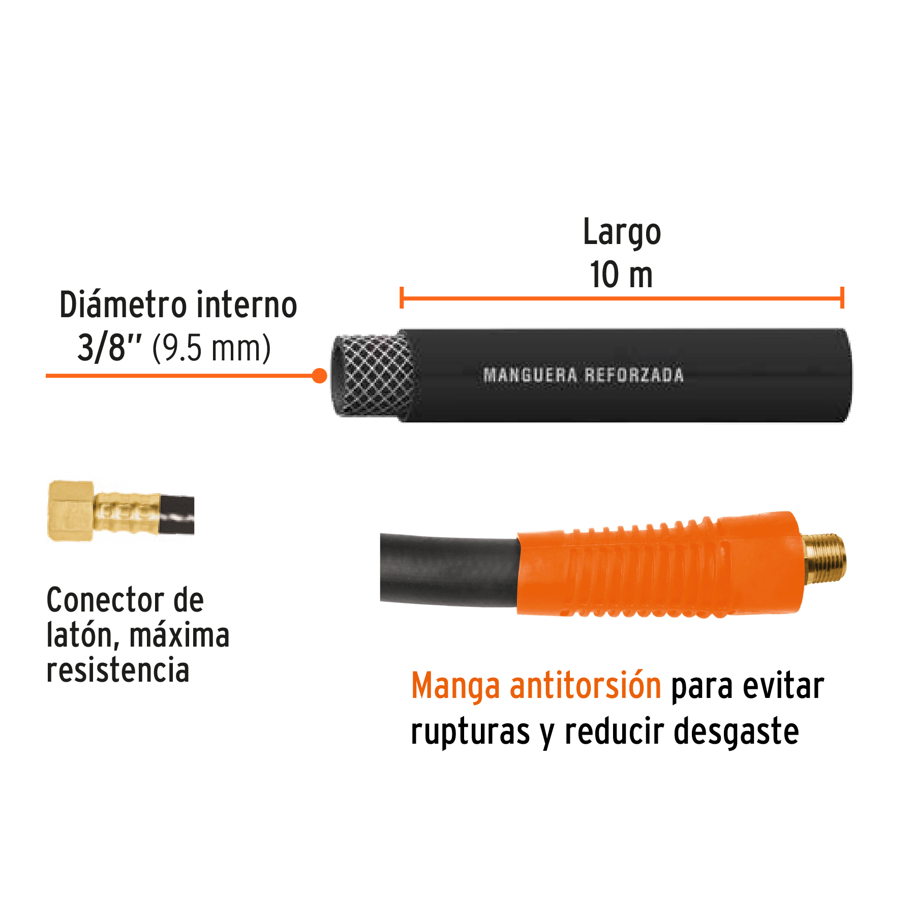 MANGUERA DE HULE PARA COMPRESOR, 10 M X 3/8", TRUPER 19016