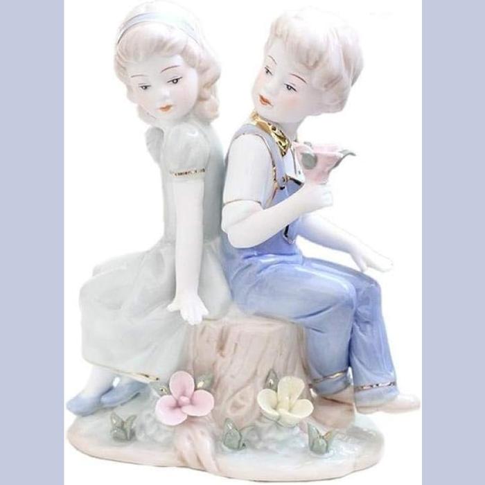 Figurita cerámica niña MXENF-002-8 2 Pzas 14x18x10cm Frente x Alto x Fondo Porcelana Artesanal EnfantsDupont