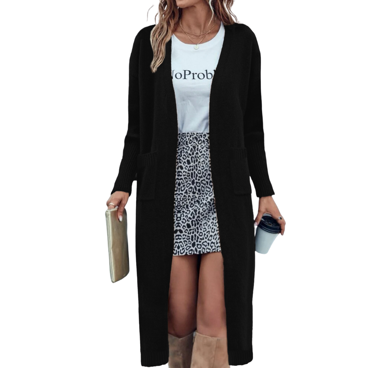 Cárdigan Mujer Largo Ensamble Dama Maxi suéter Con Bolsas Cárdigan. 