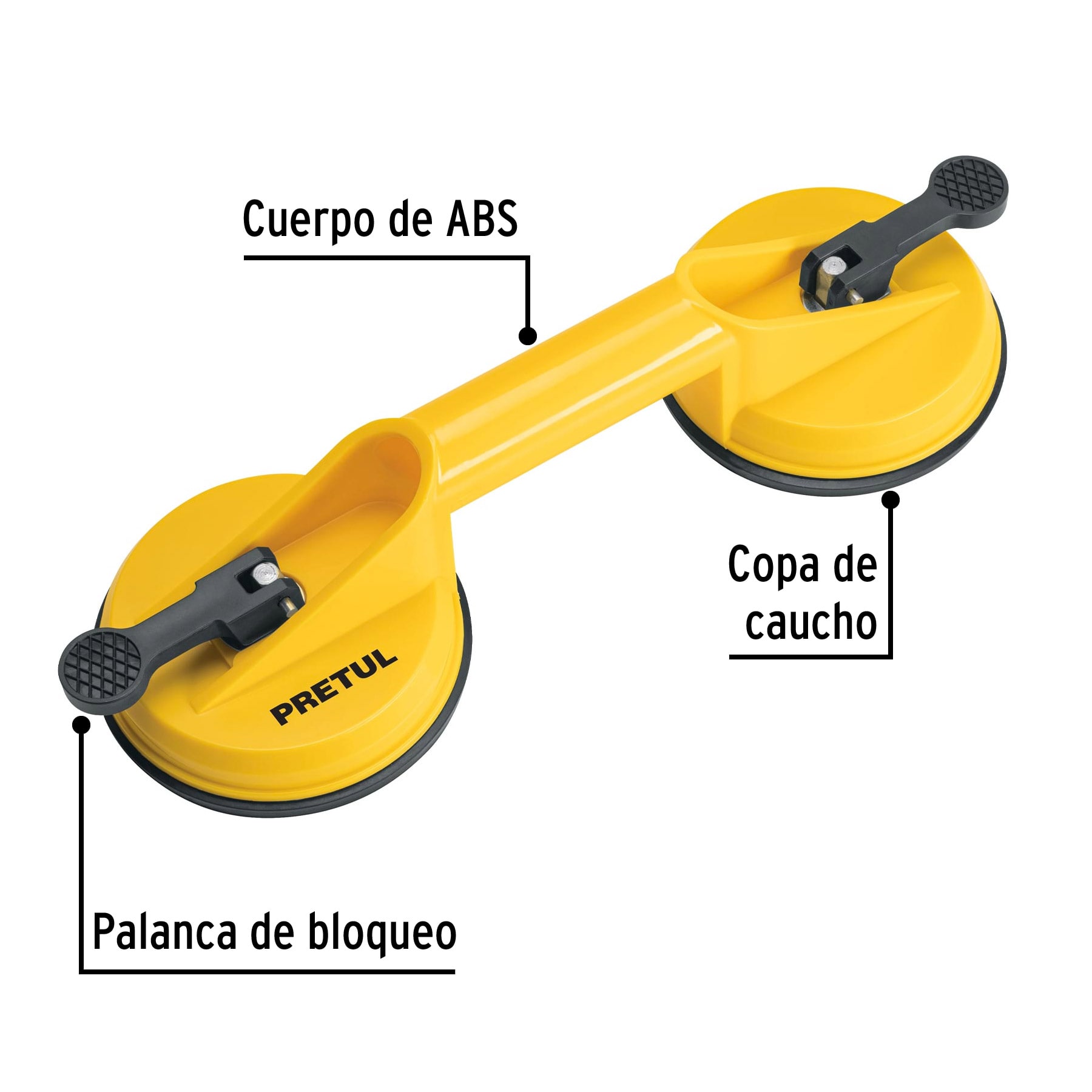 VENTOSA DE PLÁSTICO PARA VIDRIO, 2 COPAS DE SUCCIÓN, PRETUL 23051