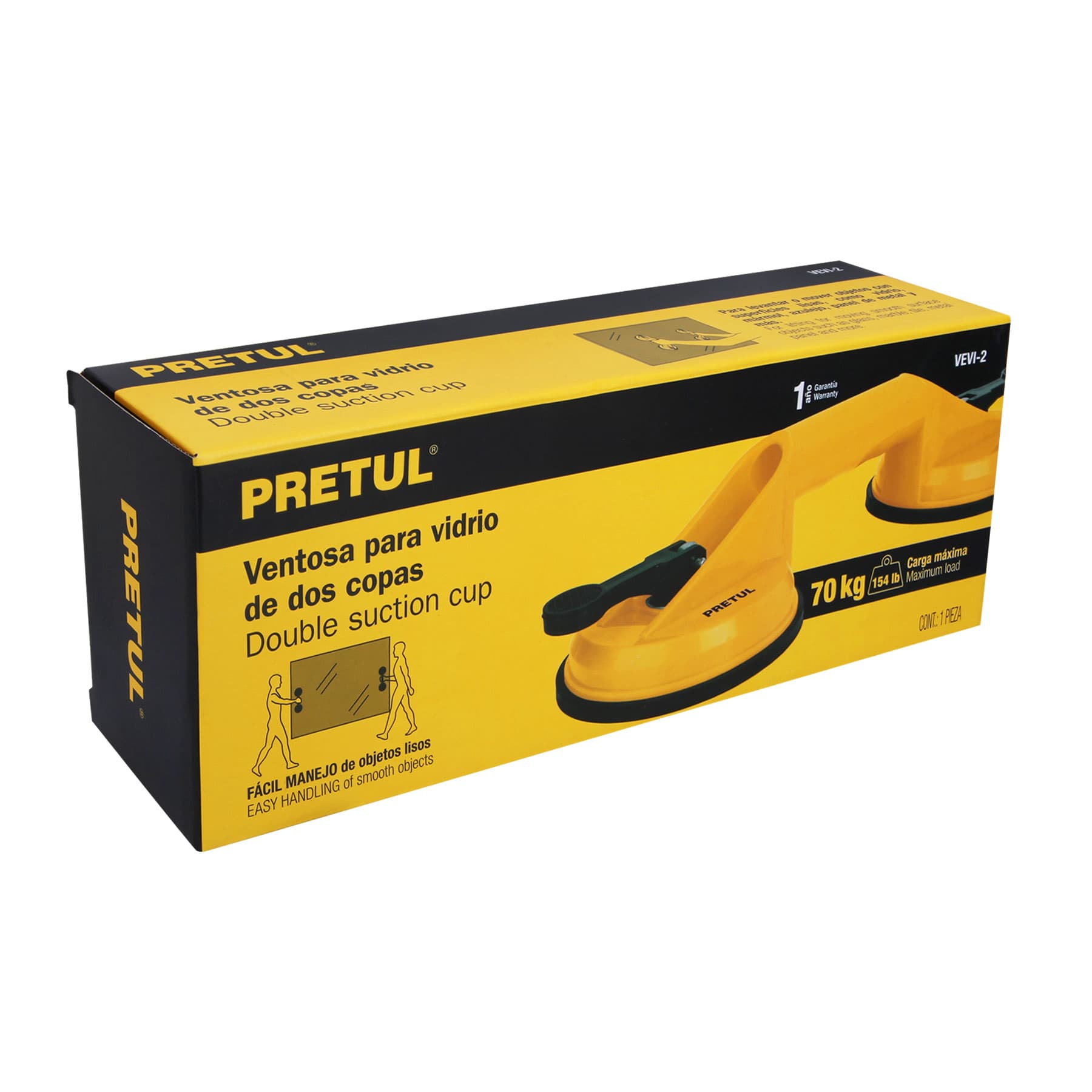 VENTOSA DE PLÁSTICO PARA VIDRIO, 2 COPAS DE SUCCIÓN, PRETUL 23051