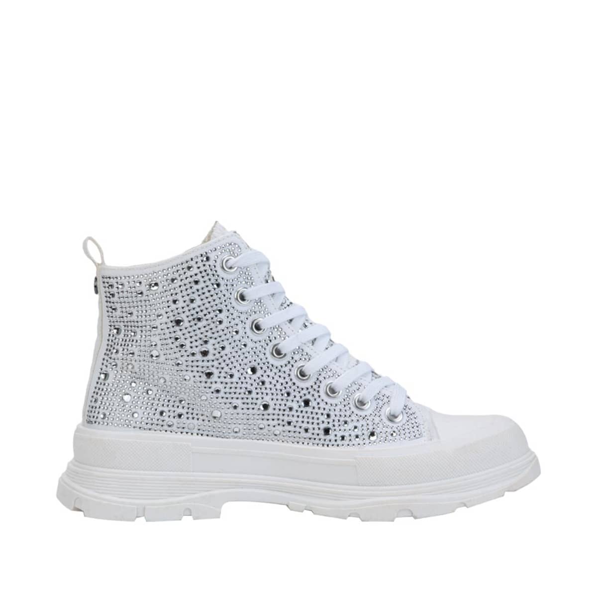 Bota Belinda Peregrin de lona blanca con pedrería y agujetas, 1085336