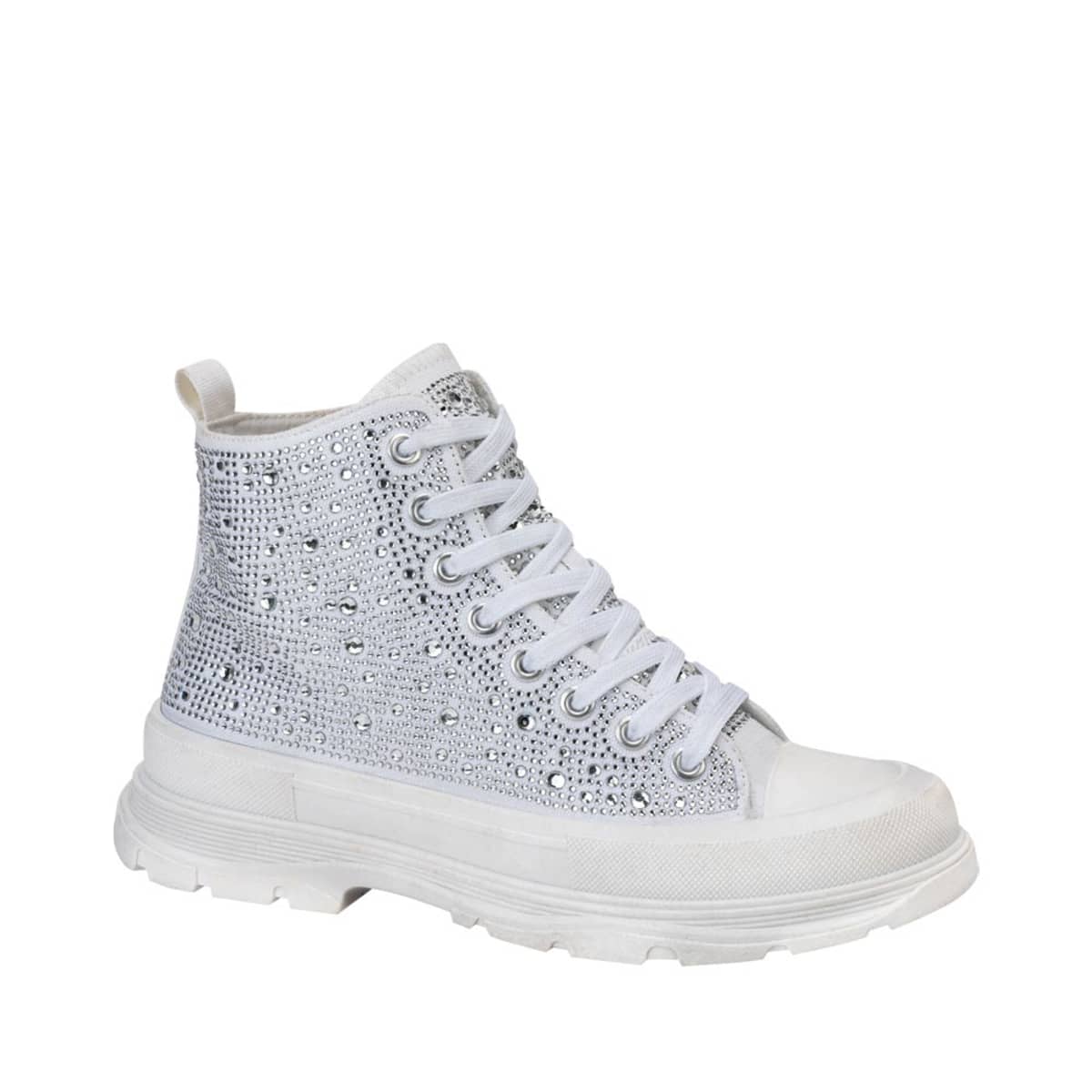 Bota Belinda Peregrin de lona blanca con pedrería y agujetas, 1085336