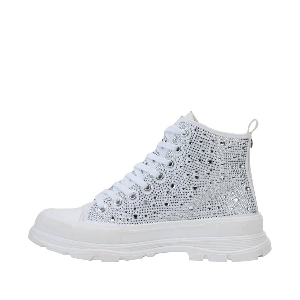 Bota Belinda Peregrin de lona blanca con pedrería y agujetas, 1085336