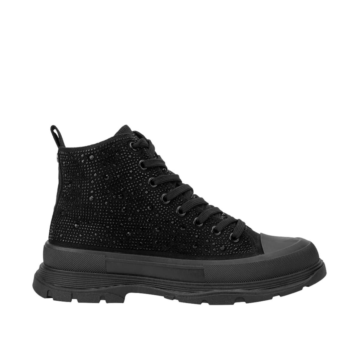 Bota Belinda Peregrin de lona negra con pedrería y agujetas, 1085335