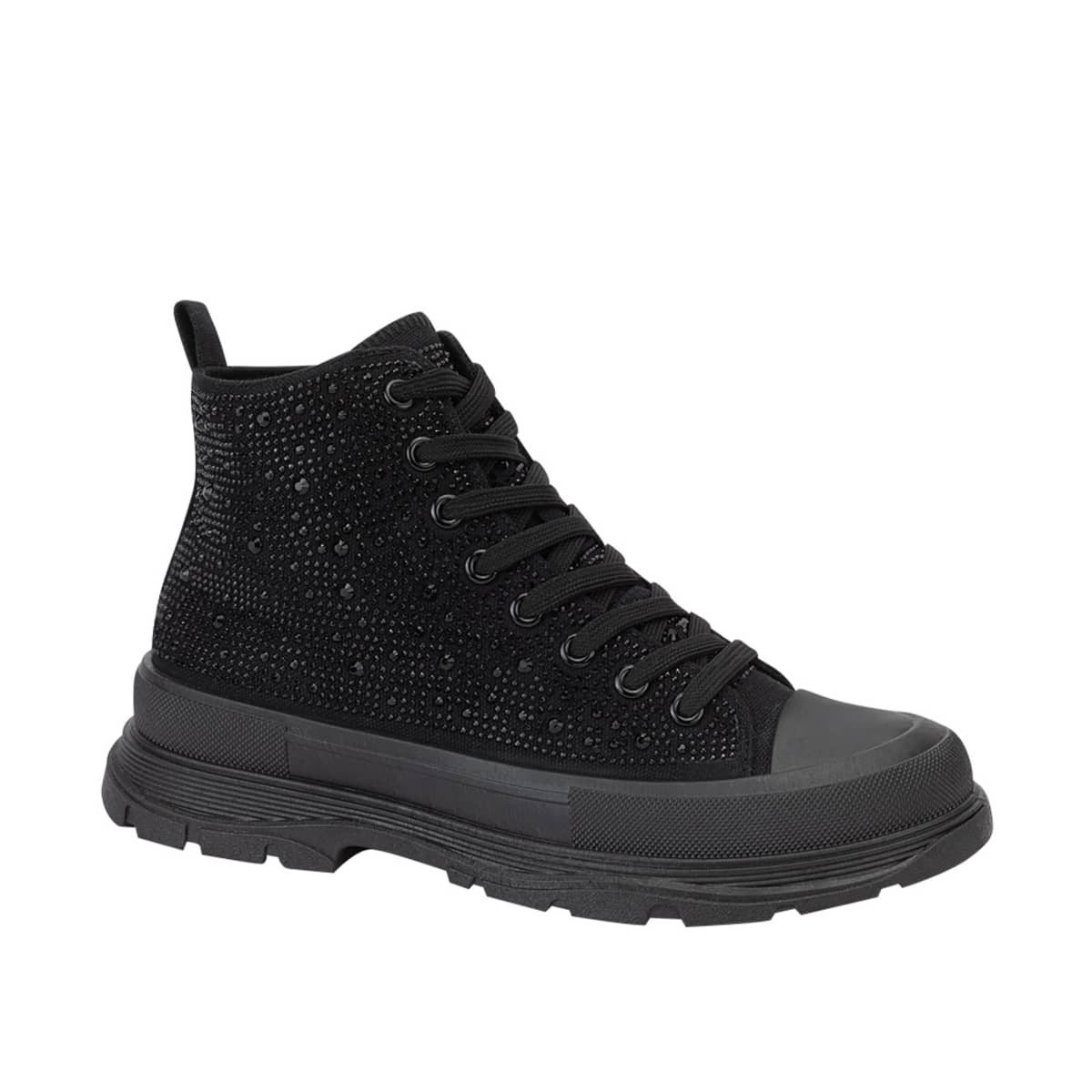 Bota Belinda Peregrin de lona negra con pedrería y agujetas, 1085335