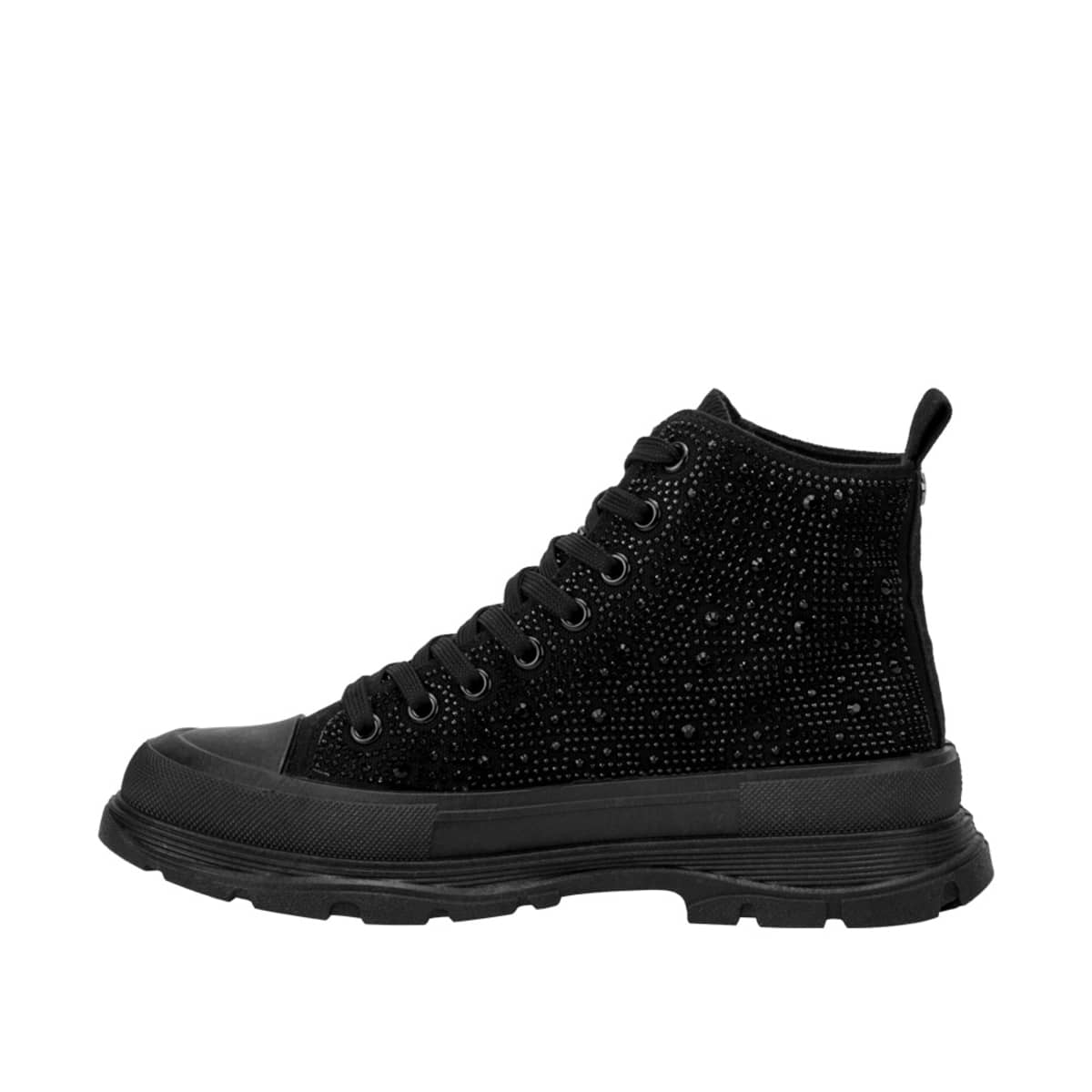 Bota Belinda Peregrin de lona negra con pedrería y agujetas, 1085335